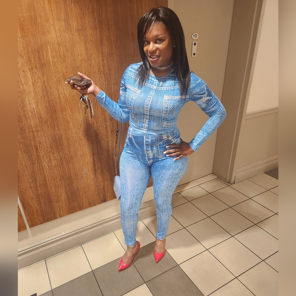 3D Jean Print Legging Set